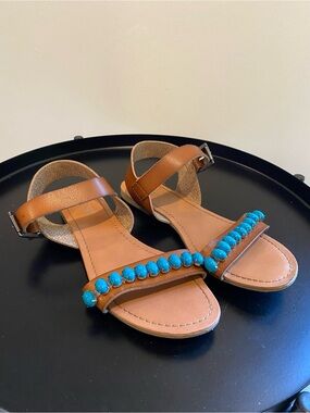 Mossimo Leather Sandals with Turquoise Bead Accent